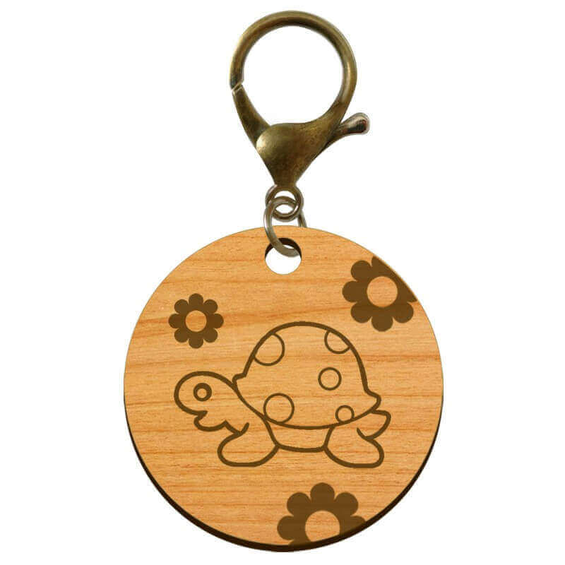 Porte-clés gravé personnalisable en bois tortue 45 mm mouqueton bronze