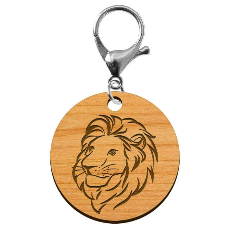 Porte-clés personnalisé lion en bois avec mousqueton argenté