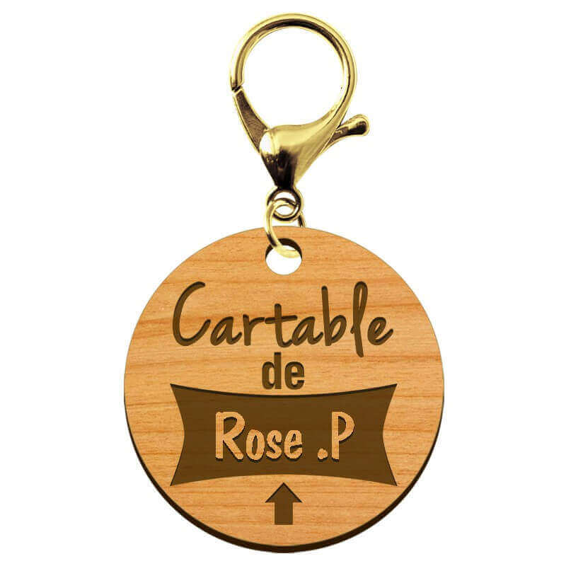 Porte clés prénom d'identification cartable personnalisé mousqueton doré 