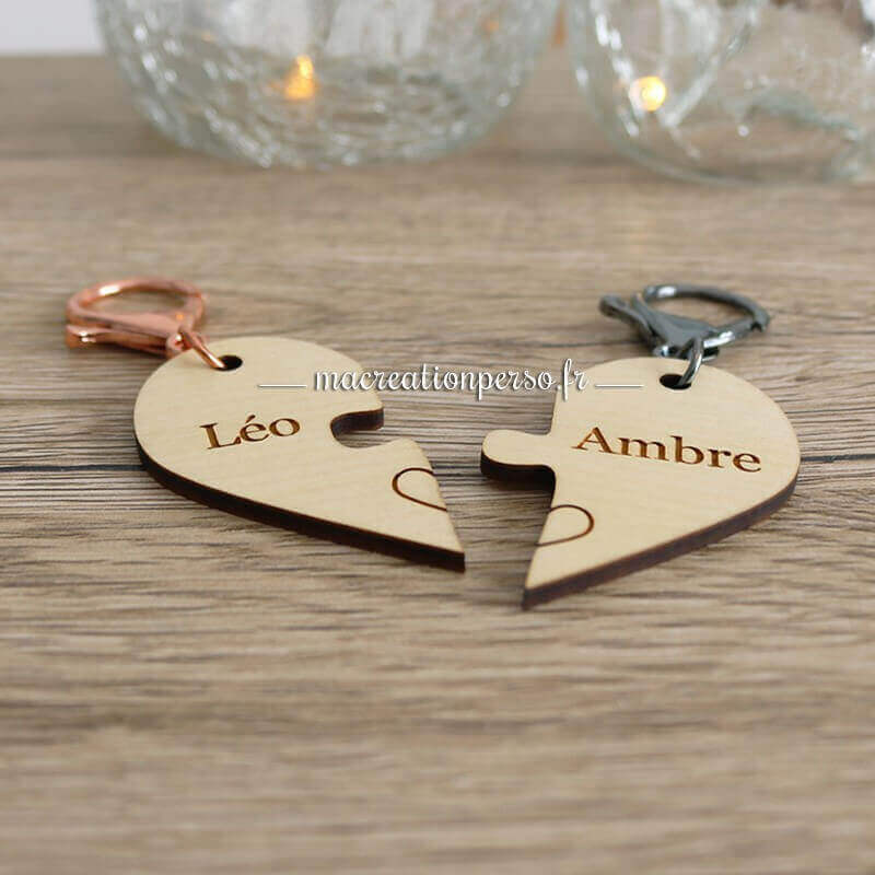Porte-clés Prénoms personnalisé en forme de coeur à assembler