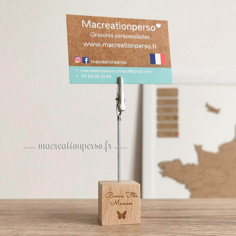 Porte photo cube personnalisé bois accroche pince