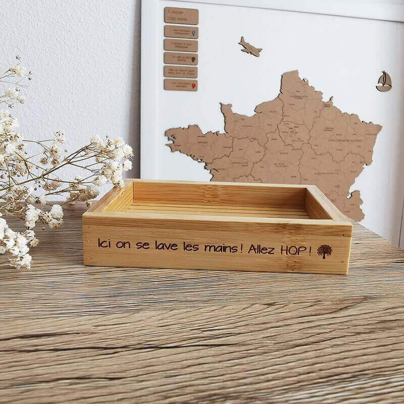Porte savon gravé en bois 