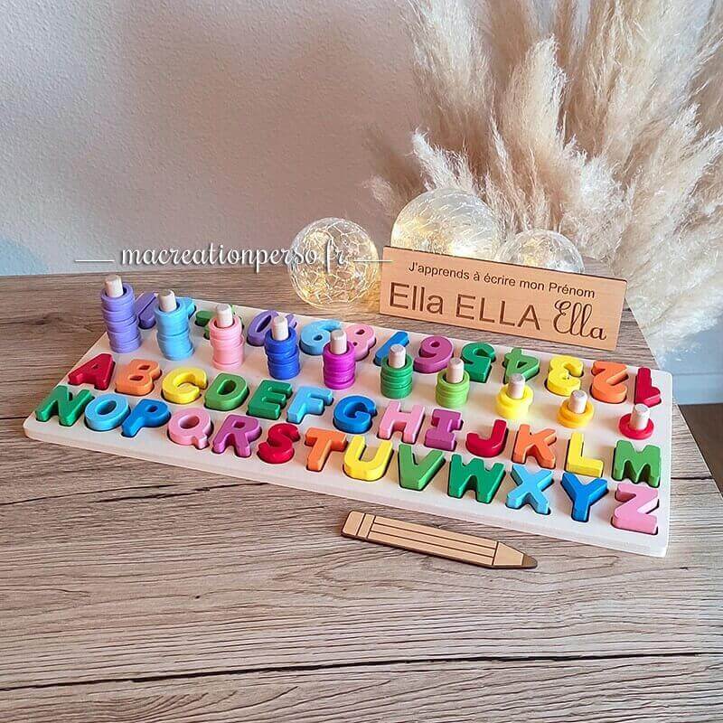 Puzzle lettres chiffres montessori bois enfant