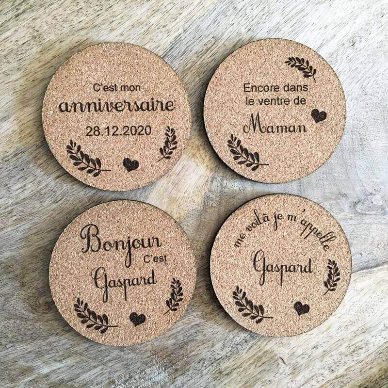 Quatres Cartes étapes bébé personnalisées en liège pour enfant - ma creation perso