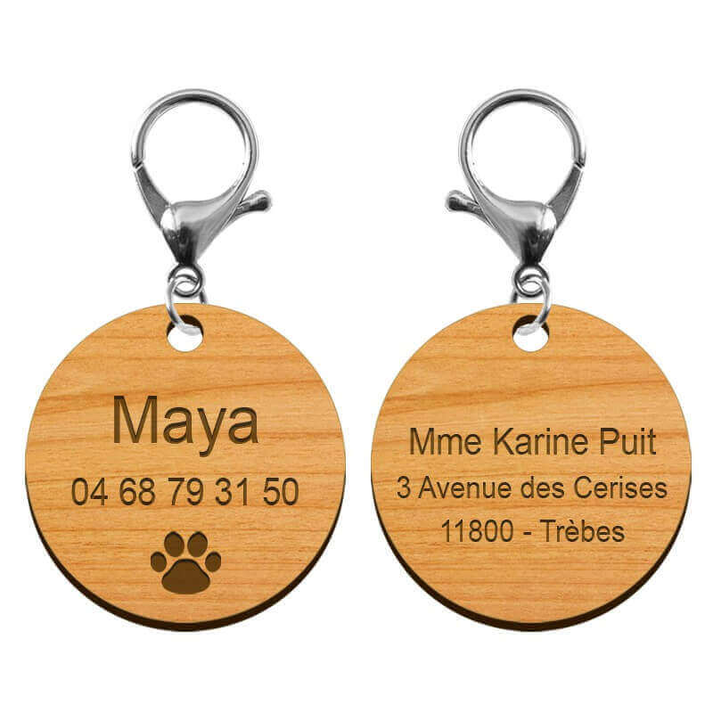 Recto verso médaille pour animal de compagnie en bois à personnaliser 40 mm