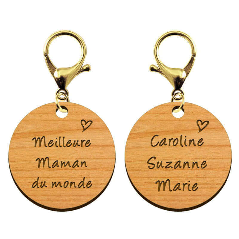 Recto verso porte-clé en bois personnalisé - Meilleure Maman du monde" - 45 mm mousqueton doré