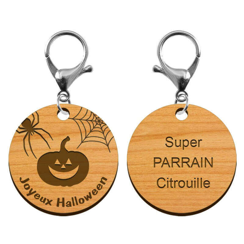 Recto verso porte-clé Halloween personnalisé en bois "Joyeux Halloween"