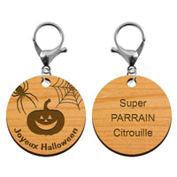 Recto verso porte-clé Halloween personnalisé en bois "Joyeux Halloween"