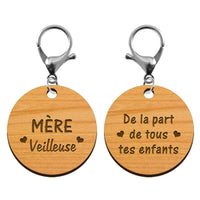 Rectp verso porte clé personnalisé en bois - Mère "veilleuse" - 45 mm mousqueton argenté