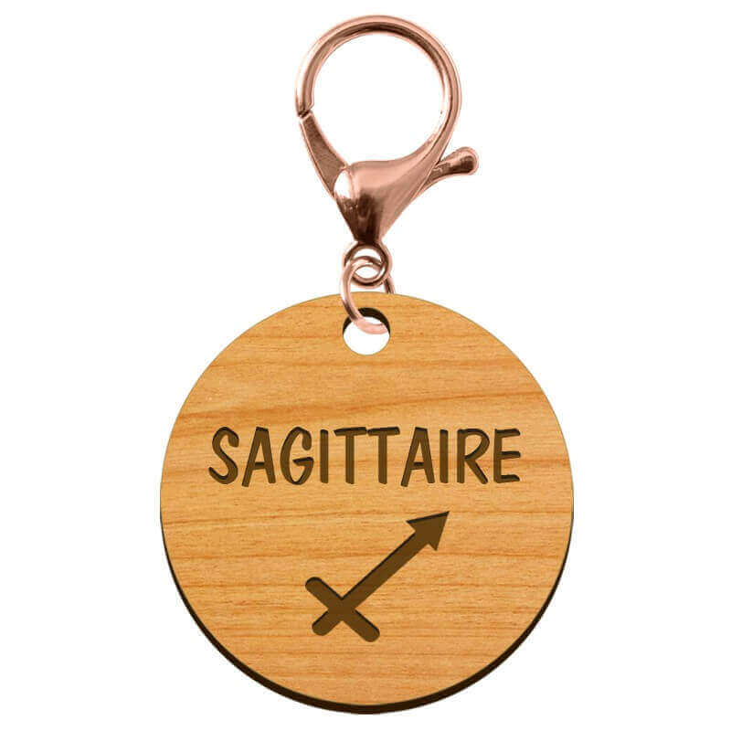 Sagittaire signe astrologique porte clé personnalisé bois mousqueton rose