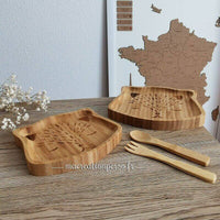 Set de table en Bambou assiettes en forme de tête d'ours + cuillère et fourchette à personnaliser