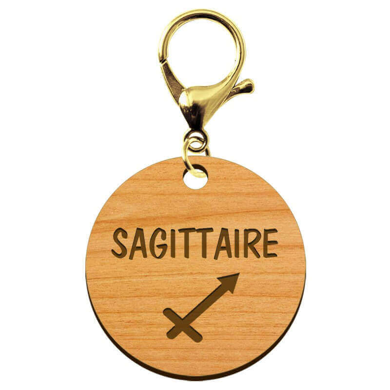 Signe sagittaire astrologique porte clé personnalisé bois mousqueton doré