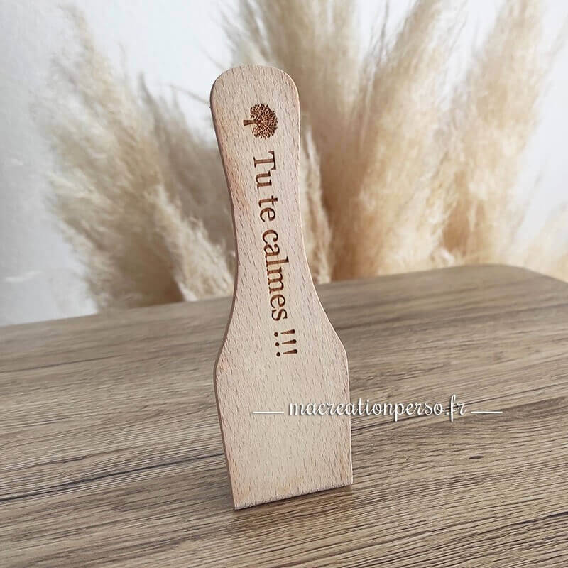 Spatule pour raclette bois personnalisée pictogramme arbre texte