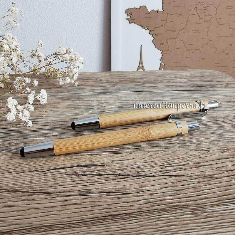 Stylo à bille en Bambou personnalisé - Encre bleue - Macreationperso