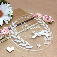 Support pour porte alliances en acrylique transparent avec ruban blanc