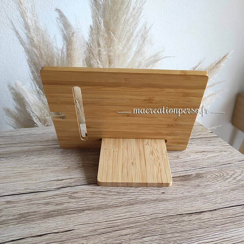 Support tablette bureau en bois de bambou à personnaliser sur pied