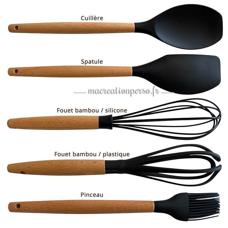 Ustensiles de cuisine en bois et silicone